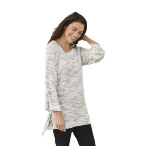 Soft Surroundings Sweaters - Soft Surroundings Sz XL Tunic Top Ribbed Side Tie Knit Gray Space Dye Scoop Neck